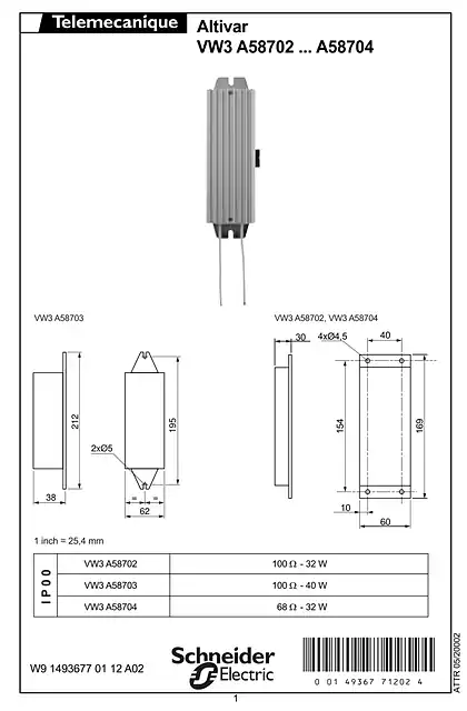 schneider施耐德Instruction Sheet - Braking resistor - VW3A58702-704